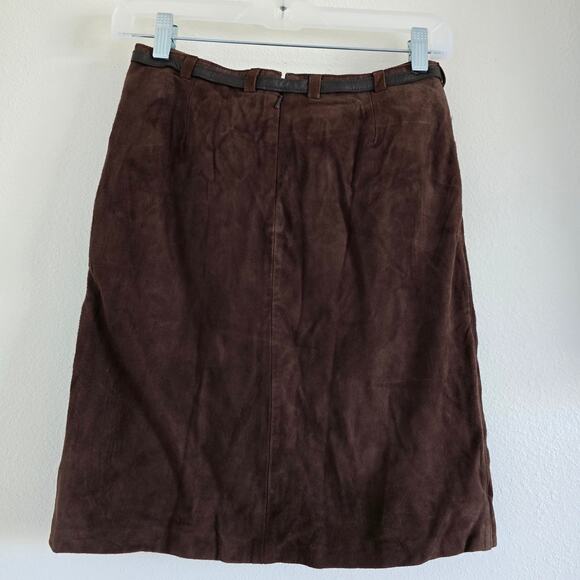 *NWT INC Genuine Suede Mini Skirt with Leather Belt Chocolate Brown Size 2P - Picture 3 of 8